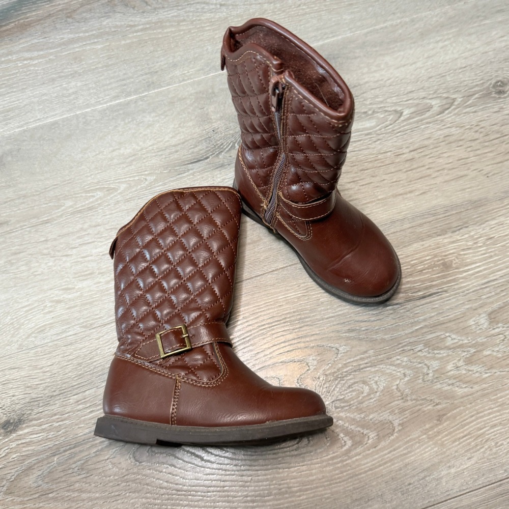 Carters Claress Toddler Girls Brown Quilted Riding Boots Size 7 Side Zip‎ Buckle